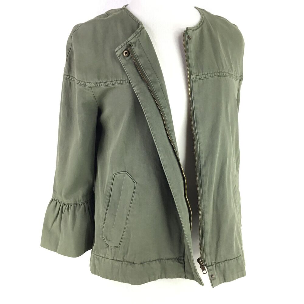 Sanctuary Women Scout Trapeze Jacket sz S Full Zip Ruffle Sleeve Army Green $139 - Picture 10 of 12